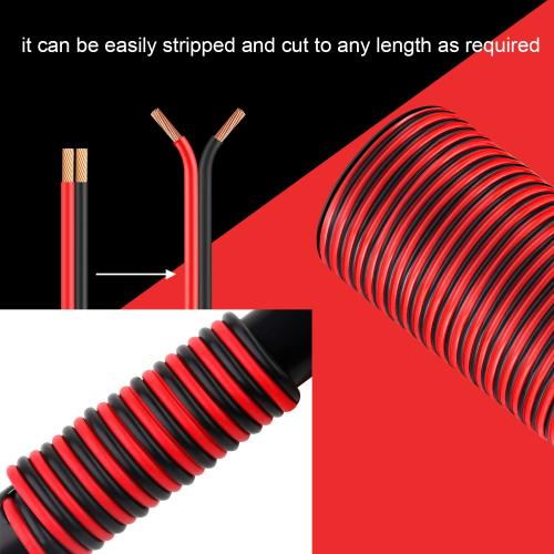 16Gauge 200FT Electrical Wire Cable 2 Conductors Red Black Cable Hookup LED Lighting Strips Flexible Wire Extension Cord 16AWG Copper Clad Aluminum Copper Wire 12V/24V DC 61M