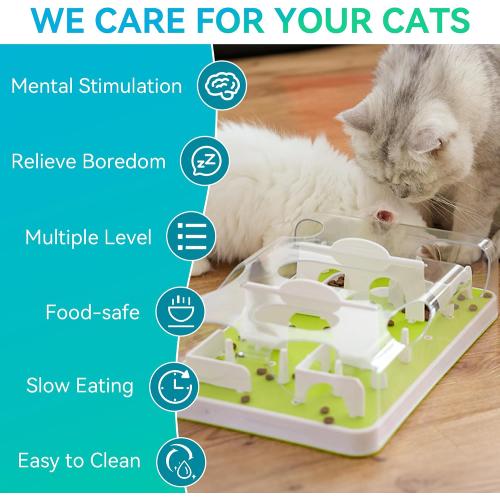ALL FOR PAWS Interactive Cat Puzzle Feeder & Slow Feed Toy – Mental Stimulation Treat Dispenser Maze for Indoor Cats, Enrichment & Cat Food Toy