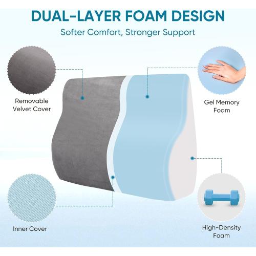 lumbar Support Pillow for Recliner Chair and Couch, Memory Foam Back Cushion Ergonomic Back Support Pillow for Lower Back Pain Relief, with Soft Velvet