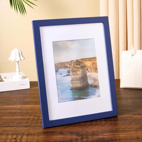 wyooxoo 9x12 Picture Frame Made of Solid Wood Photo Frame Display Pictures 6x8 with Mat or 9x12 Without Mat For Table top Display or Wall, Dark Blue, 1 Pack