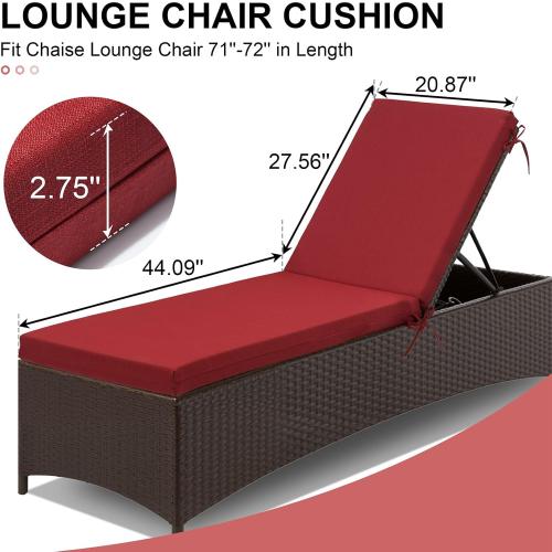 Crestlive Chaise Lounge Cushions Outdoor Set of 2, 72x21, Water Resistant | Pool Lounge Chair Cushions with Removable Cover, Fade Resistant Lounger Cushions for Patio Furniture, Chili