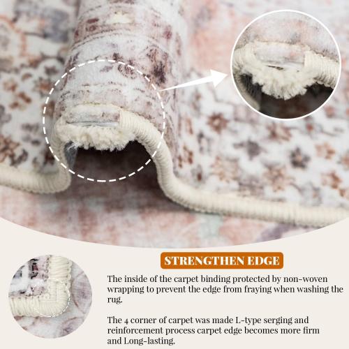 MUJOO Pink Rug 3x5 Washable,Boho Area Rugs Small Non Slip Low-Pile Floral | Machine Washable Throw Carpet for Entryway Bedroom Bedside Kitchen Hallway Living Room Soft Indoor Flowers Light Blush
