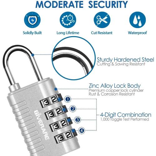 4 Pack Combination Lock, 4-Digit Padlock Keyless, Resettable Metal Luggage Locks, Weatherproof Alloy Travel Lock for Backpack, Gym, School, Locker, Fence, Gate, Hasp, Case, Black Silver-by GIVERARE