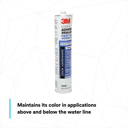 3M Marine Adhesive Sealant 4000 UV, PN06580, White, Medium Strength Flexible Waterproof Adhesive Sealant for Boats and RVs, UV Resistant, Cures in 24 Hours, 295 mL Cartridge, 10 Fl Oz (Pack of 1)