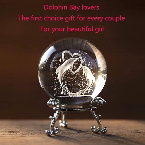HDCRYSTALGIFTS3D Dolphin Crystal Ball Paperweight Figurines- Dolphin Gifts 60mm Crystal Ball with Stand, Christmas, Valentine's Day,Birthday Gift