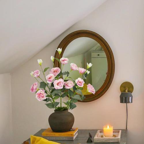 34.5 Pink Artificial Flowers Silk Fake Flower 3Pcs Eustoma Lisianthus Flowers with Long Stem Faux Flowers Arrangement Branch with 4 Heads for DIY Wedding Party Centerpiece Bouquet Table Home Decor