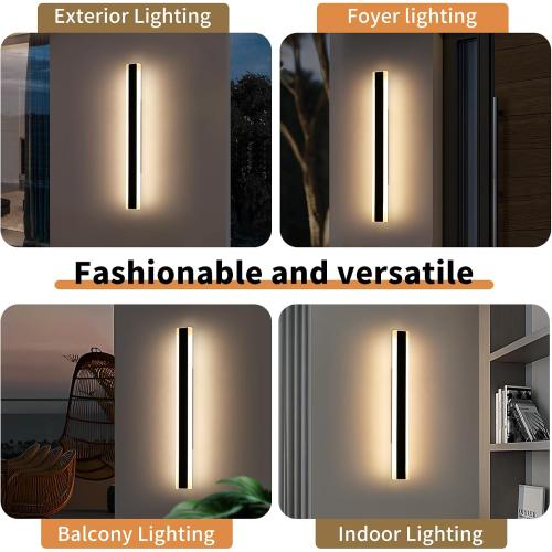 47inch Modern Wall Sconces, Long Linear Outdoor Wall Lights, 3 Color 3000K/4500K/6000K, IP65 Waterproof, Black Exterior Wall Light Fixture for House, Patio, Garage, Garden, House