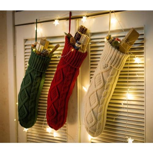 Fesciory 4 Pack Personalized Christmas Stockings 18 Inches Large Size Cable Knitted Stocking Gifts & Decorations for Family Holiday Xmas Party, Burgundy&Ivory&Green&Khaki
