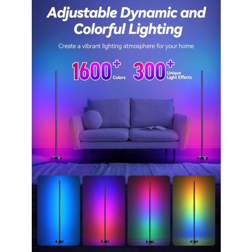 Corner Floor Lamp, LED Corner Lamp with App and Remote Control, RGBICW 16 Million DIY Colors & 68  Scene, Music Sync, Color Changing Smart Ambient Light for Living Rooms, Bedrooms, and Gaming Rooms