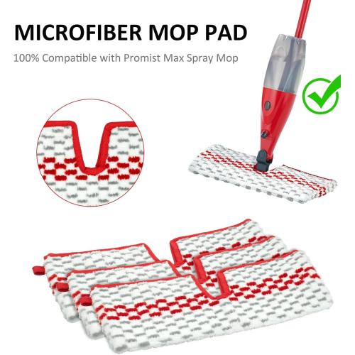 GFRED Microfiber Spray Mop Pads Compatible with Oceda ProMist MAX, Dual-Action Washable Flip Mop Pads Replacement for Dry Wet Floor Cleaning, 3 Packs Red
