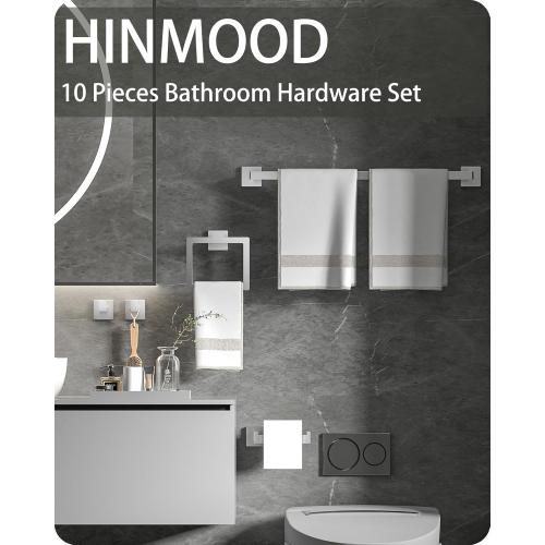 Square Bathroom Hardware Set, Bathroom Accessories Set10 Pieces Includs 16 inch Towel bar, Square Towel Ring, Toilet Paper Holder, Towel Hook (Brushed Nickel-10PCS-16Inch)