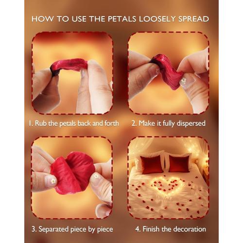 Homemory Rose Petals and Candles Set for Romantic Decorations Special Night, 2000 Pcs Red Rose Petals with 30Pcs LED Heart Candles Lights for Proposal, Anniversary, Birthday, Wedding Decor