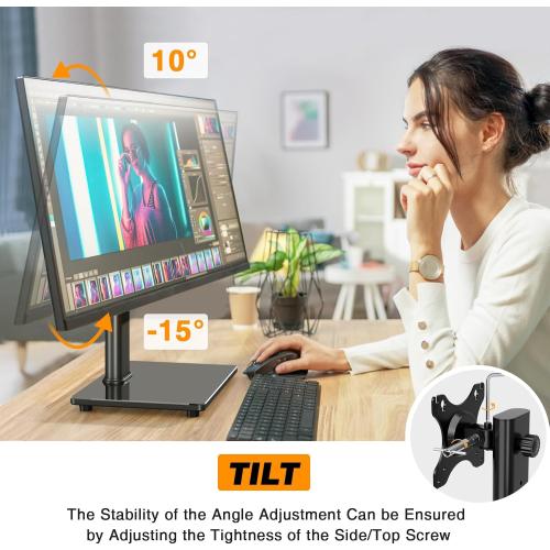 Single Monitor Stand VESA Mount for 13-32 Inch Screens, Free-Standing Monitor Riser with Swivel Tilt Rotation Height Adjustable, Universal Desk Stand up to 44lbs, VESA 75x75, 100x100mm