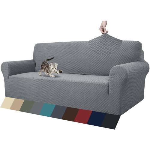 ZNSAYOTX 1 Piece Jacquard Couch Covers for 3 Cushion Couch Living Room High Stretch Sofa Cover Pets Dogs Friendly Anti Slip Thickened Slipcovers Furniture Protector (Sofa, Light Grey)