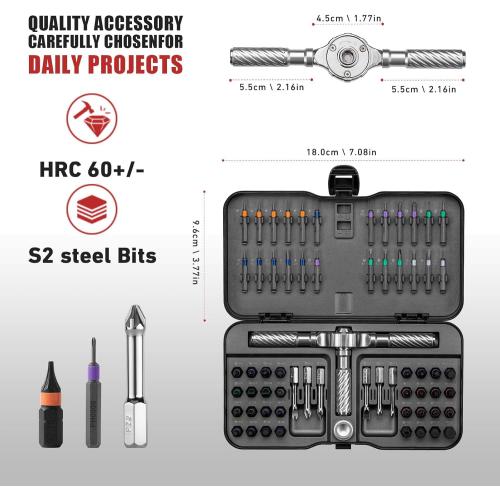 VMAN Ratchet Screwdriver Set, 66 in 1 magnetic Screwdriver sets, S2 Steel Bits, DIY Combination Flexible Shaft, Suitable for Furniture Assembly, Precision Electrical Appliance Repair, Bicycle Tools