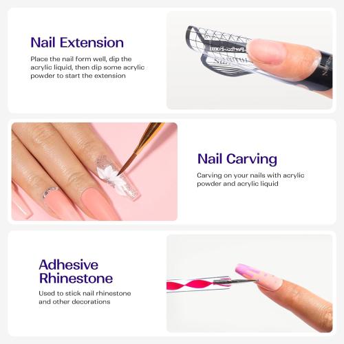 Acrylic Nail Kit for Beginners: Clear White Pink Powder and Liquid Set Professional Nails Kit Acrylic Set with Brushes for Home DIY (liquid spilled) (no accessories) ( powder is still new)