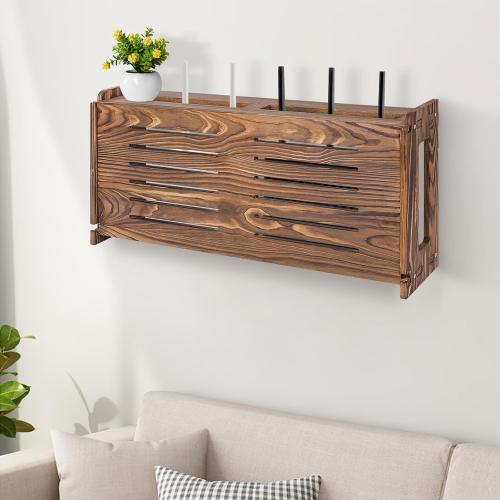 Router Shelf Wall Mount WiFi Router Storage Box Modem Cable Router Cover Organized Power Strip Cable Management Hider Rack by Wood Need Assembly 26 * 9.8 * 5.4 in(L* H * D) SSE