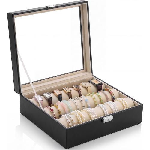 Nosiny 3 Tubes Bracelet Display Holder, Black PU Leather Bangle Box