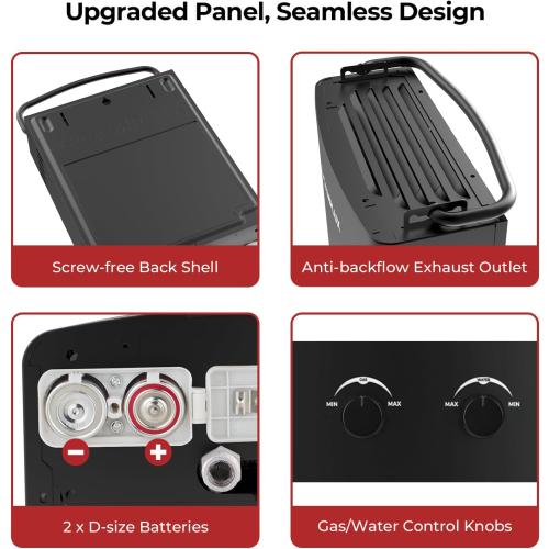 CAMPLUX 1.32 GPM Portable Water Heater, 5L Tankless Water Heater Propane Outdoor, AY132BN, Black