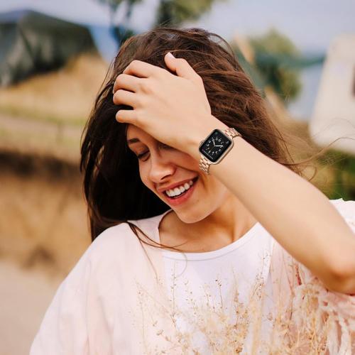 Thin Band Compatible with Apple Watch 40mm 38mm 41mm 42mm 44mm 45mm 49mm, Premium Stainless Steel Metal Replacement Adjustable Wristband Strap for iWatch Ultra SE Series 9/8/7/6/5/4/3/2/1 Women