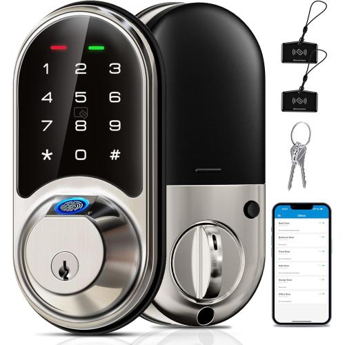 Veise RZ07 Smart Lock, Fingerprint Door Lock, 7-in-1 Keyless Entry with App Control, Electronic Touchscreen Keypad Deadbolt, Biometric Smart Locks for Front Door, Satin Nickel