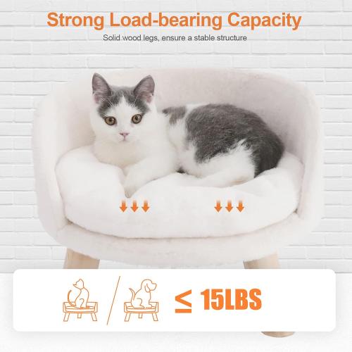 BingoPaw Elevated Pet Bed,Nordic Cat Stool with Cozy Pad Waterproof,Doggie Chair with Sturdy Wood Legs for Small Dog Kitten