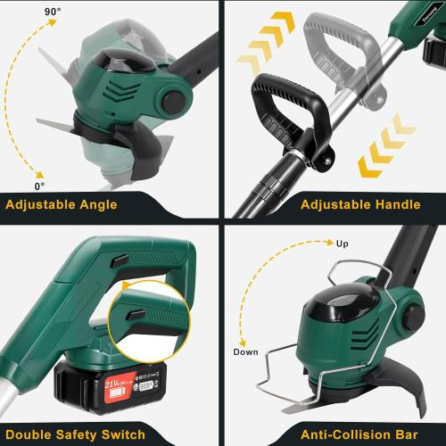 Electric Weed Wacker Cordless, Electric Grass Trimmer 21V 4.0Ah Battery Powered Weed Trimmer, 3 in 1 Lightweight Brush Cutter/Edger/String Trimmer with 2 Types Blade & for Garden and Yard Lawn
