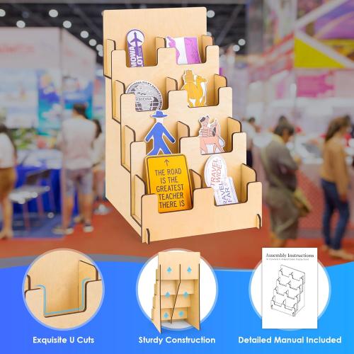 4 Tier Wooden Small Card Display Rack, 8 Shelf Portable Retail Sticker Rack, Tabletop Display Stand For Vendor Events, Tradeshows