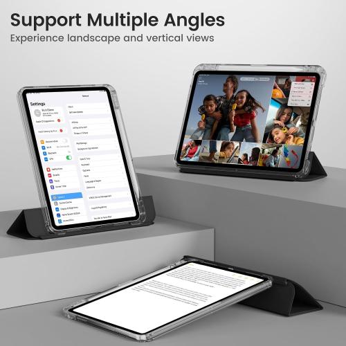 Detachable Case for iPad (A16) 11th/10th Generation 11 Inch/10.9 Inch (2025/2022) with Pencil Holder - 2-in-1 Removable Sliding Cover with Full Clear Back, Lanscape & Portrait Angle, Black
