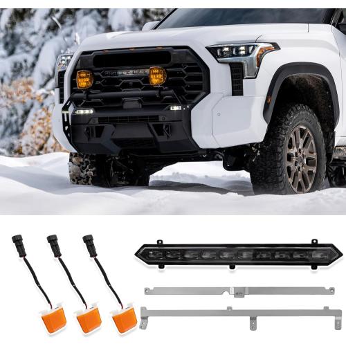 Front Bumper LED Grille Lights,3PCS Amber Grille Lights Insert,1PCS White Light Bar Set fit for Toyota Tundra for TRD Pro 2022 2023 2024,LED Grille Light Assembly ( no test )