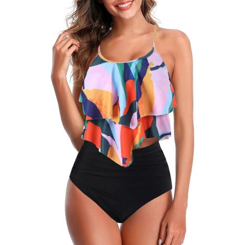 Size M....Womens Tankini Swimsuits Ruffled Tank Top Tummy Control Floral Modest Swimwear High Waisted Bikini