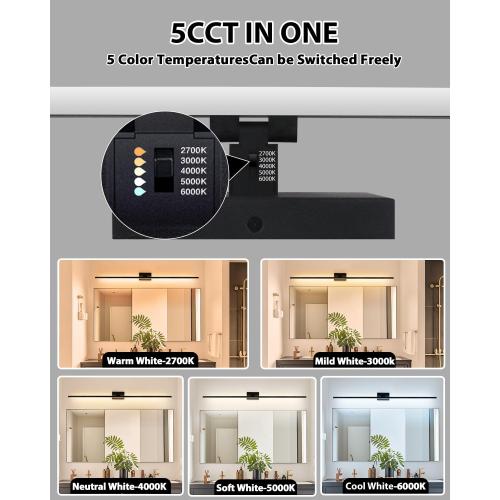zouzai 2nd Gen Modern LED Bathroom Vanity Light Bar, Dual-Sided Black IP44 Wall Fixture Over Mirror, 5CCT Adjustable (2700K–5000K), 180° Rotatable, Dimmable – Upgraded Design(48 inch)