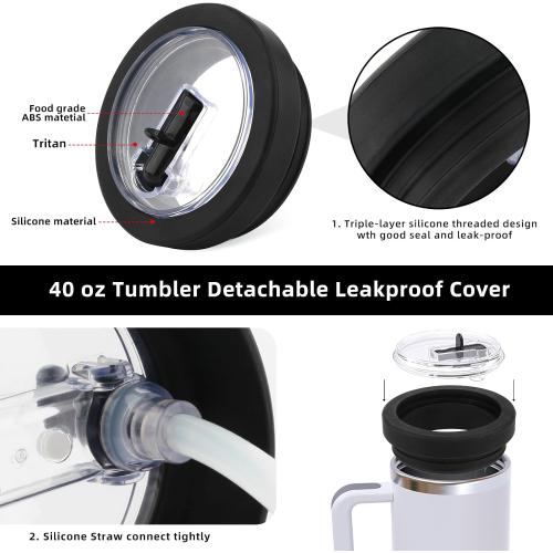 Tcamp 40 oz Flip Straw Leak Proof Lid for Stanley Quencher H2.0, Silicone Tumbler Replacement Lid for Stanley Cup Accessories, Spill Proof Straw Cover for Tumbler Accessories (Black)