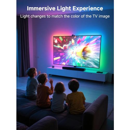GIPOYENT TV LED Backlight with Camera, 10.5FT RGBIC Screen Sync Lights for 32–50 Inch TVs & PC Monitors, Music Sync LED Strip Lights with App for Gaming, Movies, Bedroom
