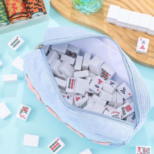 Empty Mahjong Bag Thickened American Mahjong Tiles Bag with Zipper Storage Pouch for Board Game Pieces Game Party Travel Gatherings Accessories, 10.4''x5.6'', Case Only (Mahj,Light Blue)