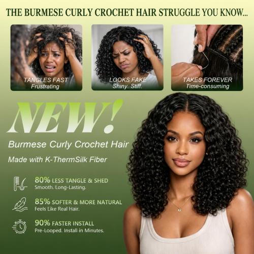 New Burmese Curly Crochet Hair Natural Black Pre-Looped 14 Inch 8 packs