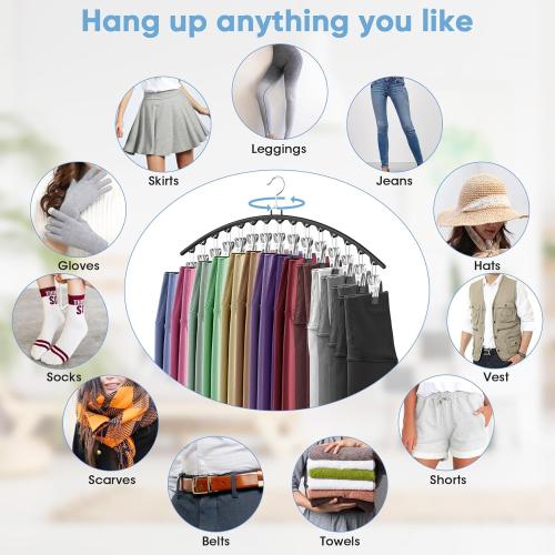 3 Pack Legging Organizer for Closet Hanging, Pants Hangers with Clips Holds 45 Leggings, Shorts, Skirts, Jeans, Hats, Pants Hangers Space Saving Clothes Racks Closet Organizers and Storage, Black