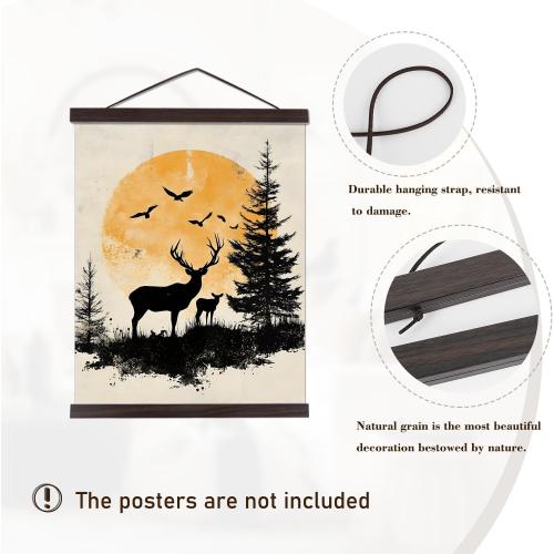 Size 36 Color dark Brown Magnetic Poster Hanger Frame, 36x24 36x48 36x12 Light Wood Wooden Magnet Canvas Artwork Print Poster Hangers Frames Hanging Kit (Walnut, 36)
