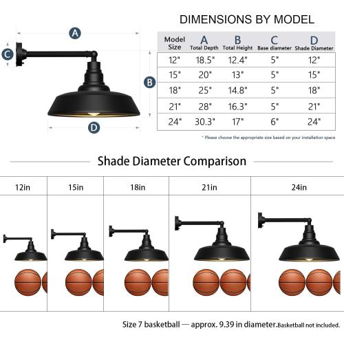 18 Large Gooseneck Barn Light - Outdoor Barn Light is Made of Durable, Rust-Resistant Materials for Long-Lasting use, Black Industrial Lighting Fixture for Farmhouse Garage Patio