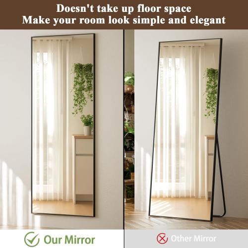 16 x 50 Adjustable Height Over The Door Mirror - Rectangular Full Length Hanging Door Mirror with Shatterproof Tempered Glass Black Metal Frame for Dormitory