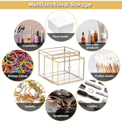 Sumnacon Disposable Face Towel Holder Glass Facial Towel Holder with Drawer