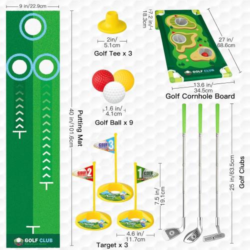 Toddler Golf Set for Boys Girls 3-6, Retractable Kids Golf Clubs with Cornhole Board & Putting Mat, Outdoor Indoor Sports Training Toy for Birthday Gifts