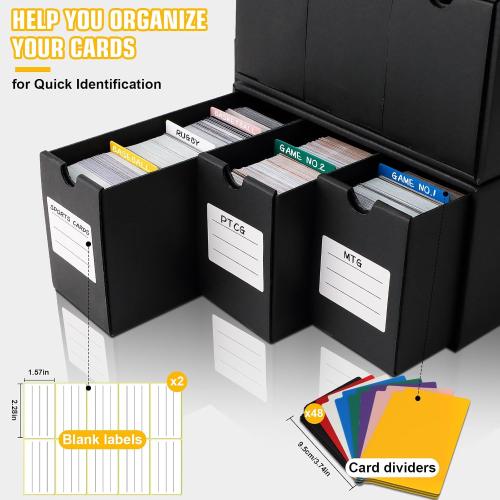 ‼️MAY HAVE STAIN SCRATCHES IR MISSING ITEMS‼️Trading Card Storage Box, Includes 12-600 CT Boxes & 48 Card Dividers, 12000  Trading Card Organizer for Collectible Card Games, for TCG, MTG, PTCG, Baseball Cards, with Labels & Tapes