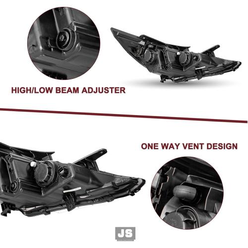 JSBOYAT Headlight Assembly Compatible with 2011-2014 Hyundai Sonata 4 Door Sedan w/Projector Halogen, Not Fit for Hybrid Models, Chrome Housing with Amber Reflector