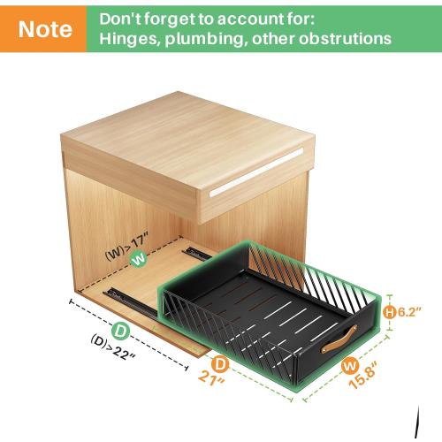 Pull out Cabinet Organizer Fixed with Adhesive Nano Film,Heavy Duty Slide out Pantry Shelves Drawer Storage,Sliding Mesh Cabinet Basket with Handle for Kitchen, Bathroom,Home, 15.8W X 21D X6.2H