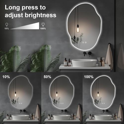 LED Bathroom Mirror with Lights,Asymmetrical Led Bathroom Vanity Mirror for Wall with Front and Backlit, Anti Fog, 3 Colors and Dimmable Light,[Horizontal/Vertical] 35 H x 25 W