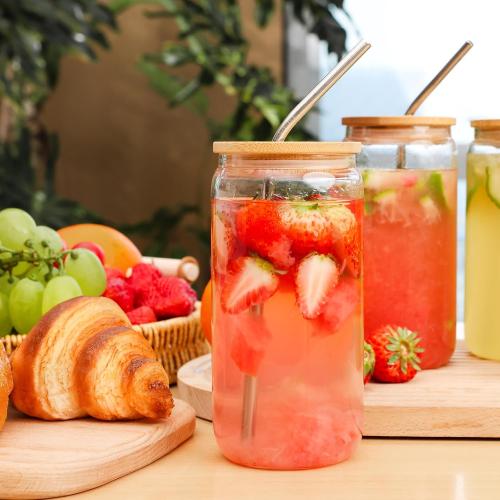 20Pcs 16oz Glass Cups With Bamboo Lids and Straws,16Oz Ice Coffee Cup,Drinking Glasses Cups Set,Water Bottles Glasses for Juicing,Beer,Coffee,Soda,Tea-Glass Tumbler Reusable for Gifts