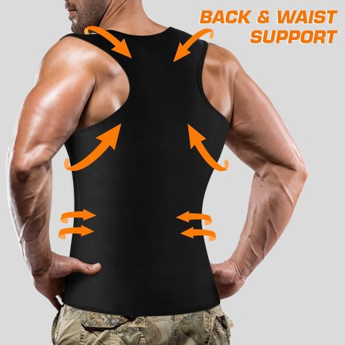 Cimkiz Men's Waist Trainer Sauna Suit Shirt, Gym & Exercise Compression Vest, Sweat-Boosting Workout Top