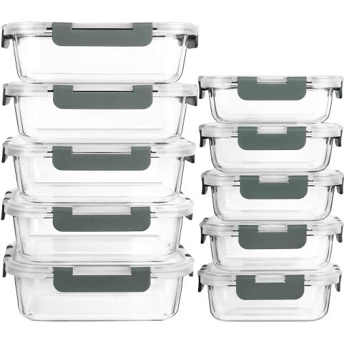 [10-Pack] Glass Meal Prep Containers with Lids, MCIRCO Food Storage Containers with Snap Locking Lids, Airtight Lunch Containers, Microwave, Oven, Freezer and Dishwasher