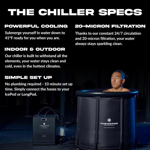 Standard Water Chiller – Compact Cold Plunge Cooling System – 41°F Adjustable Temperature – Pairs with Ice Pod Pro & Long Pod – 24/7 Water Circulation & Built-in Filtration – The Pod Company